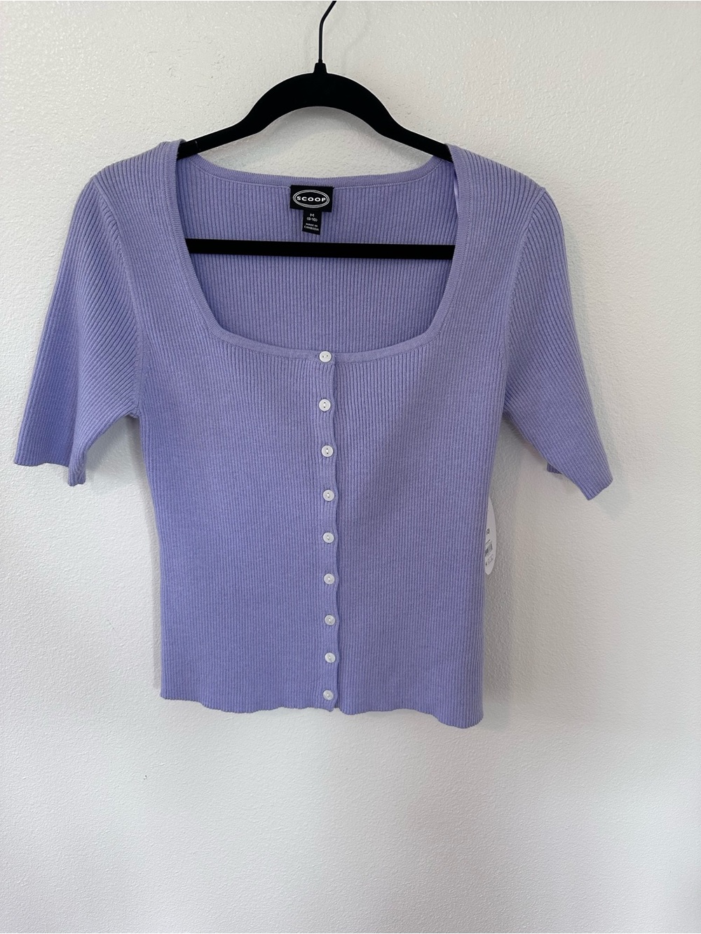 Lavender Ribbed Square-Neck Button-Front Top